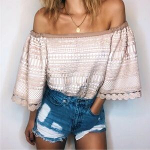 Alexis Finn Pink Lace‎ Off the Shoulder Top